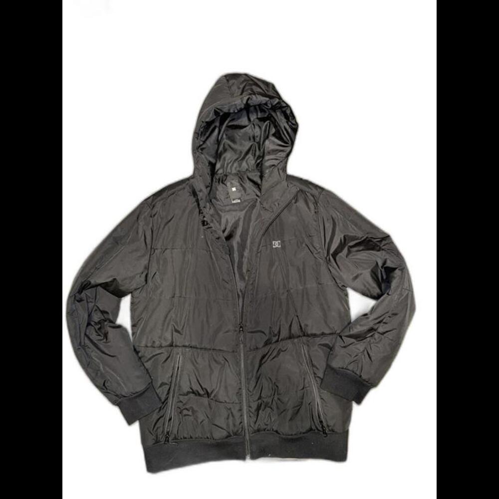 DC Men's Quilted Zip-Up Puffer Hoodie Jacket - Black